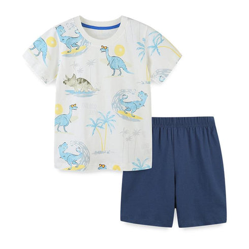 Summer White Dinosaur Boy Short Sleeve Set