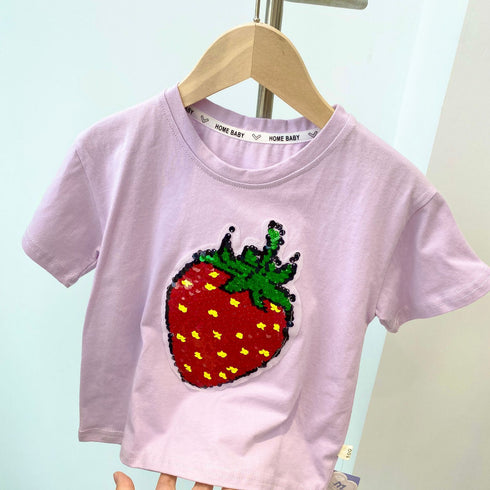 Girl's Sequin Strawberry Short Sleeve