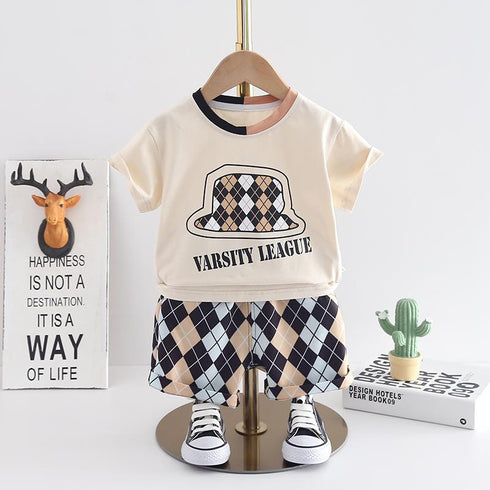 Round Neck Short Sleeve Suit Casual Shorts Two Piece Set