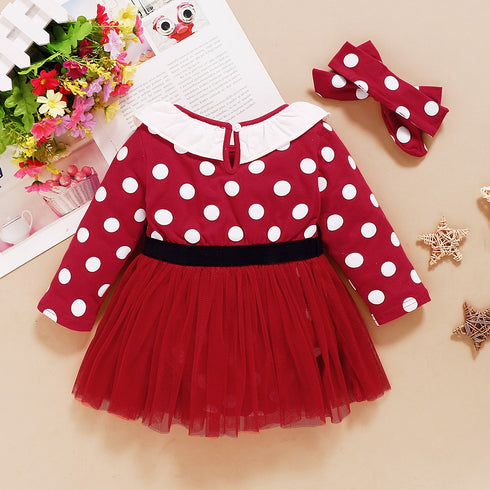 Bow Wave Dot Mesh Skirt Harder Long Sleeve Two-Piece Set