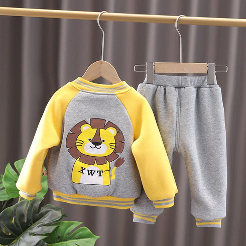 Fall/winter baby plus velvet padded two-piece suit