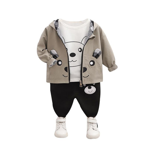 Spring and Autumn Boys Hooded Long Sleeve Zipper Shirt Set of Three