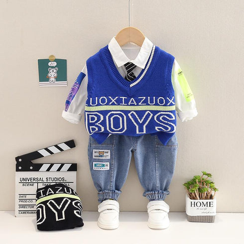 Boys Spring and Autumn Knit Vest Set Three Pieces