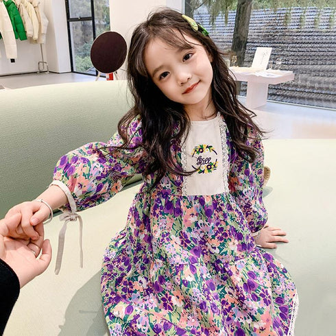 Children's Clothing Spring Floral Baby Korean Children's Foreign Style Girl Princess Dress