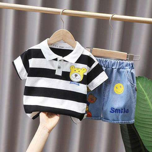 Summer boys striped short-sleeved shorts two-piece set