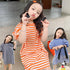 Girl's Spring And Summer T-shirt Striped Long Jacket Dress