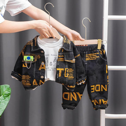 Spring and Autumn Children's Suit Long Sleeve Three-Piece Set