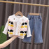 Spring and Autumn Girls Knitted Sweater Cardigan Shirt Jeans Three-Piece Set