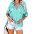 Beach blouse solid color single-breasted bat long sleeve shirt