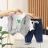 Spring and autumn boys casual hooded waistcoat long sleeve three-piece set