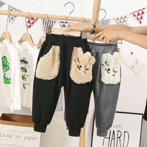 Autumn and winter girls plus velvet cartoon pants