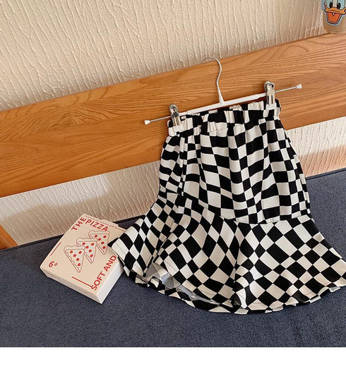 Children's checkerboard skirt fishtail skirt