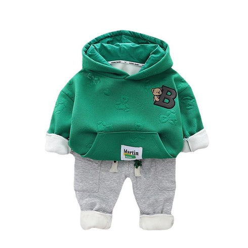Autumn and winter boys plus velvet hooded sweater suit two-piece set
