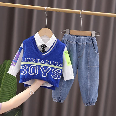 Boys Spring and Autumn Knit Vest Set Three Pieces