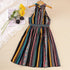 Girls Summer Color Stripe Suspender Lace Up Dress