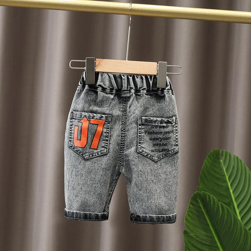 Children's Striped Short-Sleeve Denim Shorts Two-Piece Set