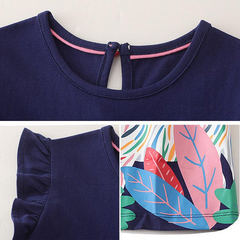 Summer New 2022 Girls Cotton Printed Dress Girls Fly Sleeve Dress