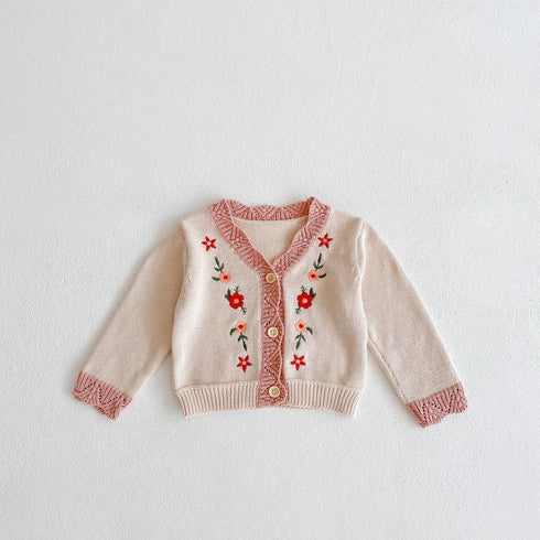 Flower Embroidered Knitted Sweater Cardigan Long Sleeve Top