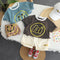 Children's Cotton Stripe Letter Short Sleeve Two Pieces