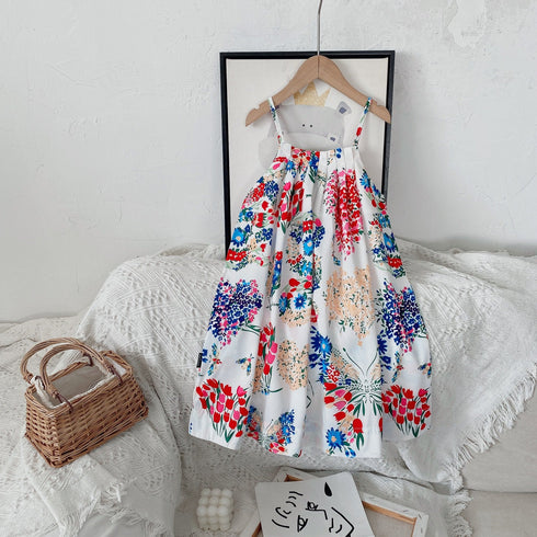 Girls Suspender Printed Dress 2022 Summer New Girls Loose Beach Dress