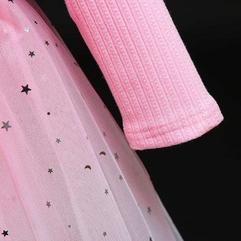 Girls Long Sleeve Dress Autumn New Gradient Starry Mesh Sequins Children's Dress Princess Dress
