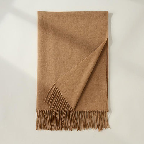Solid color medium and long warm scarf tassel scarf