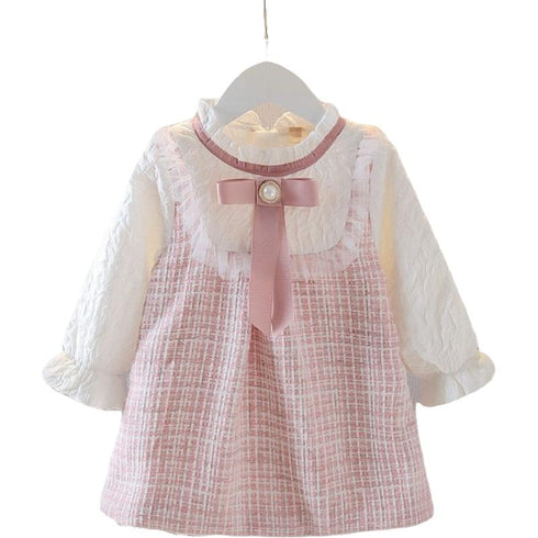 Little Fragrant Style Dress Spring and Autumn Girl Bow Foreign Style Baby Girl Princess Dress