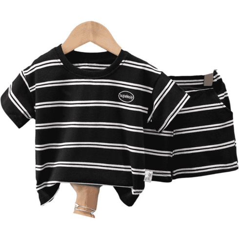 Children's T-shirt Striped Korean Crewneck Set