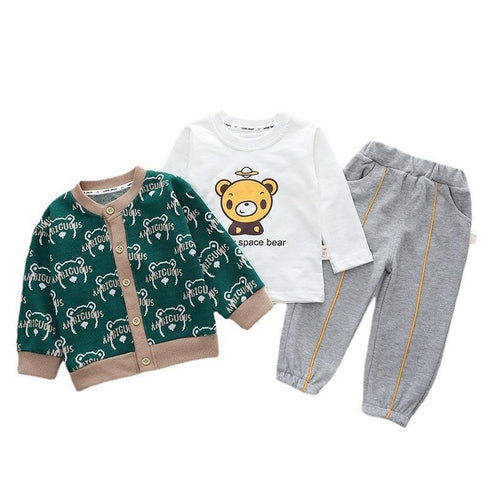 Spring and Autumn Boys Cardigan Three-Piece Set