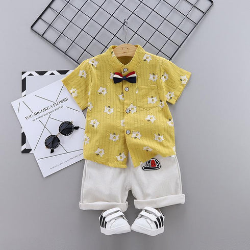 Boys summer suit short sleeve shirt shorts two-piece set