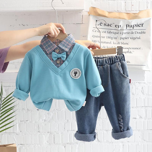 Spring and Autumn Boys Long Sleeve Set Two-Piece Set