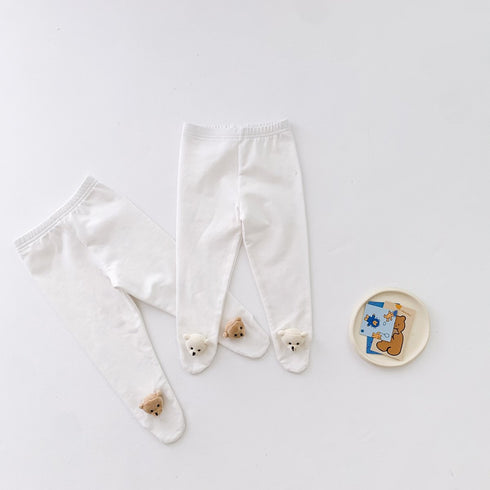 Baby white socks leggings baby simple cartoon bear head elastic pants