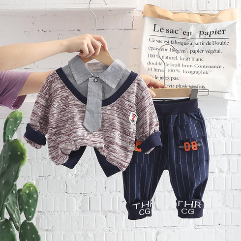 Spring and Autumn Boys Long Sleeve Suit Casual Pants Two-Piece Set