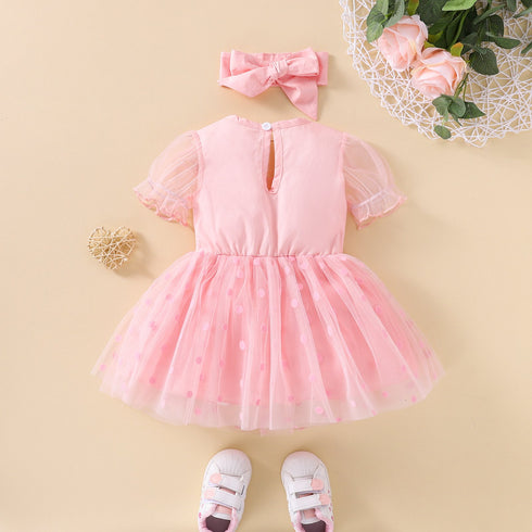 Summer Girl's Solid Color Polka Dot Dress