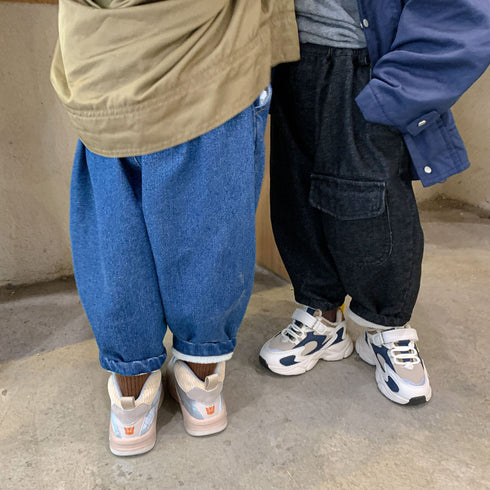 Winter children plus velvet padded denim pants casual loose jeans