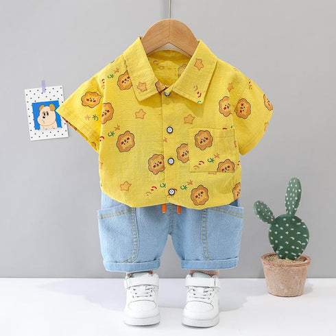 Little Lion Half Sleeve Shirt Shorts Summer Two Piece Set