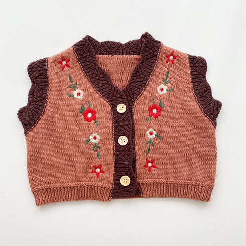 Infant's Knitted Embroidered V-Neck Vest Cardigan Jacket