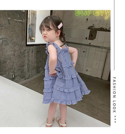 New Girls Summer Plaid Dress Girls Cake Dress Children's Clothing Suspender Skirt