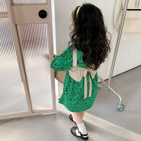 Spring And Autumn Girls Floral Vest Two-Piece Dress