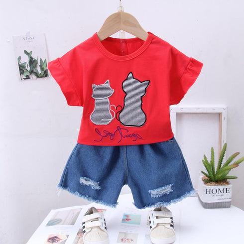 Girl's Short-Sleeve Jeans Set