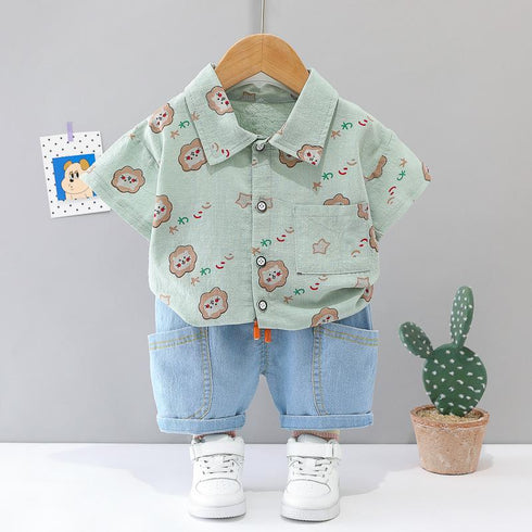 Little Lion Half Sleeve Shirt Shorts Summer Two Piece Set