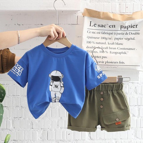 Boys' Cartoon Round Neck Short Sleeve Two-piece Children's Casual Pants