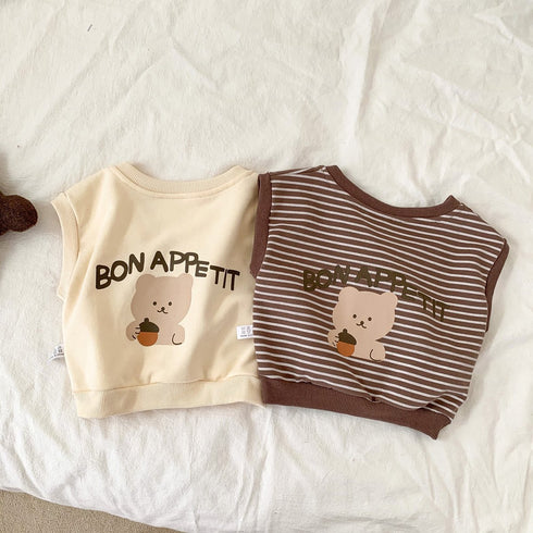 V-neck sleeveless vest baby striped cute bear waistcoat