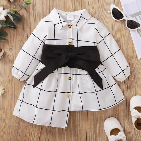 Long Sleeve Plaid Dress Belt