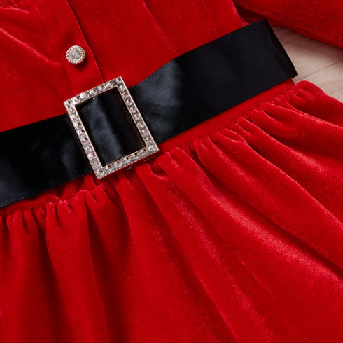 Christmas Velour Dress Christmas Hat Two-piece Set