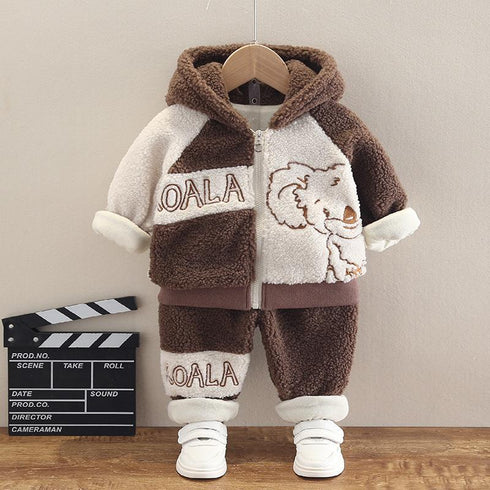 Baby autumn and winter plus velvet suit two-piece set