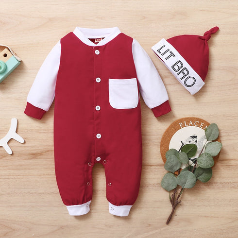 Autumn And Winter Red Spring And Autumn Cotton Single-breasted Long-sleeved Hooded Long-climbing Jumpsuit