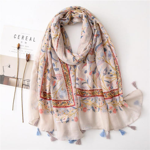 Small Fresh Cotton and Hemp Scarf Bohemian Printed Scarf