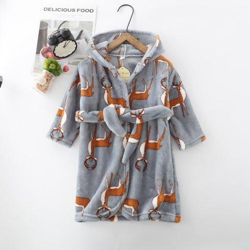 Fall/winter flannel bathrobe padded boys and girls nightgown pajamas