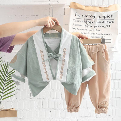 Handsome Tang Style Long Sleeved Three Piece Casual Pants Set